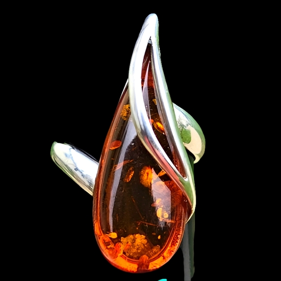 Vintage modernist abstract Amber sterling silver ring artist signed size… - Picture 1 of 10